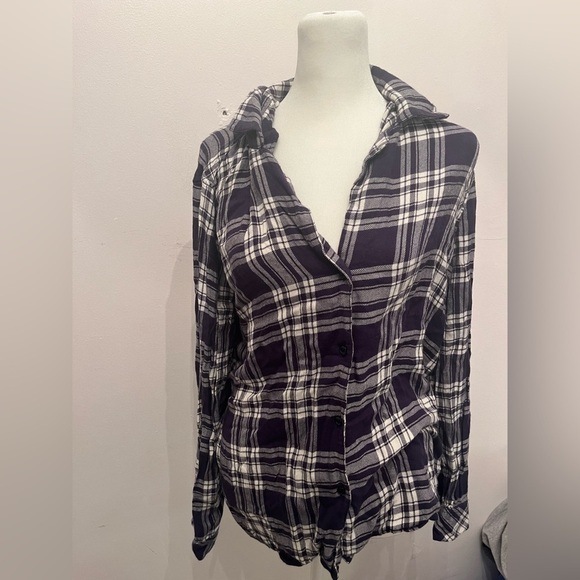 Rails V Neck Plaid Top Size Medium Navy/White - Picture 1 of 2